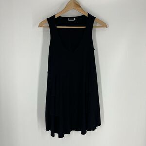 Sympli Tank Top Size 10 Womens Black Sleeveless Ruffle Tier V Neck Lagenlook